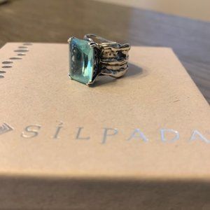 Silpada Size 7 Sterling Aqua Blue Glass Ring